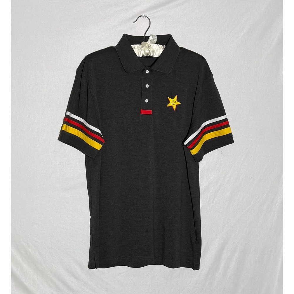 Aramark Hardees Employee Uniform Polo Shirt Gray Happy Star‎ Logo Mens Medium